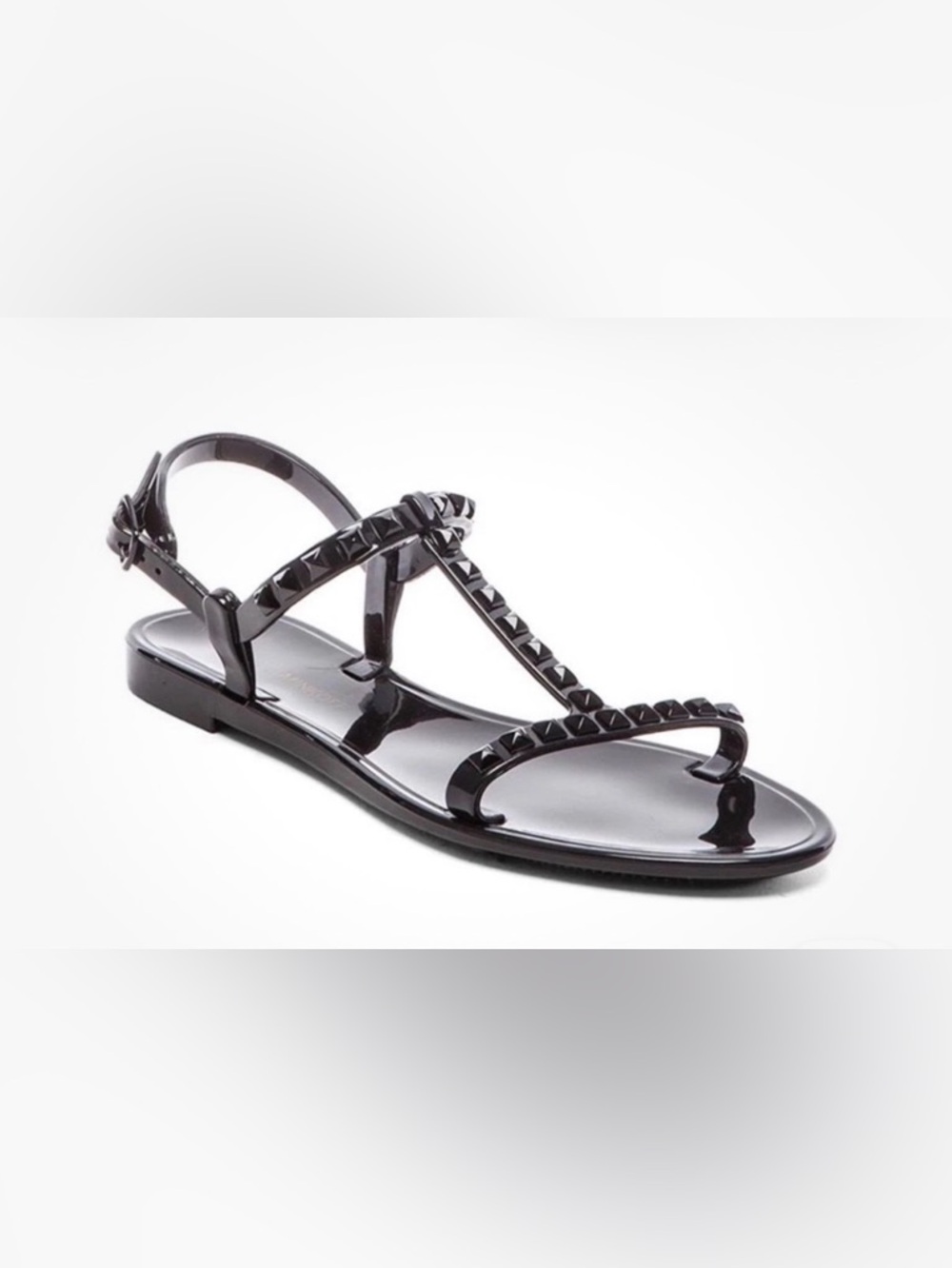 Rebecca Minkoff Black Studded T-Strap Jelly Sandals